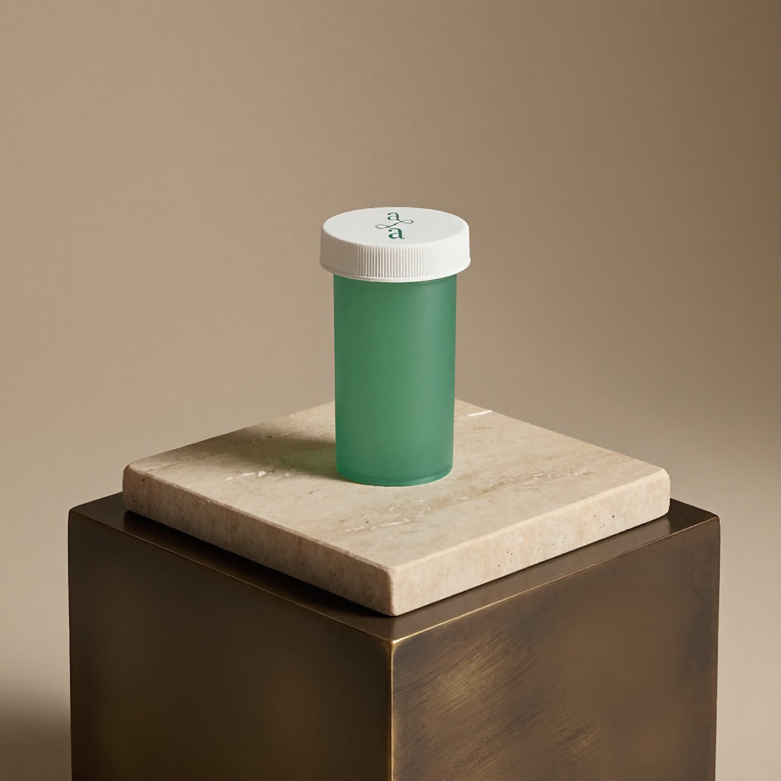 A green pill bottle